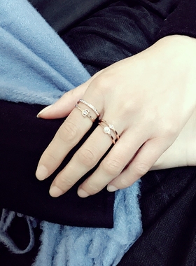 组合戒指女珍珠窄版简约韩细版
