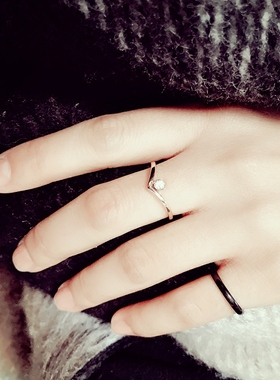 裸钻细戒指个性女生时尚潮流玫瑰