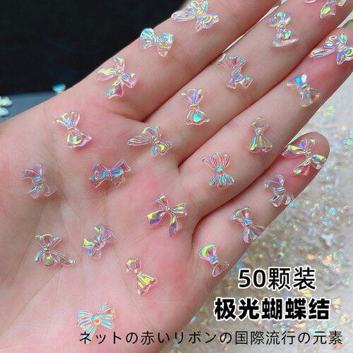 慕卡茜50颗装网红极光蝴蝶结美甲饰品爆款幻彩立体极光仙女蝴蝶 - 封面