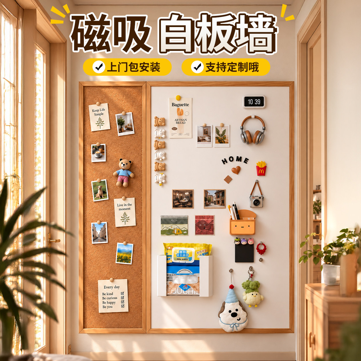 长远磁吸珐琅白板实木边框