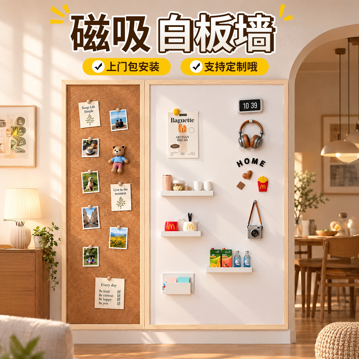 长远磁吸珐琅白板实木边框