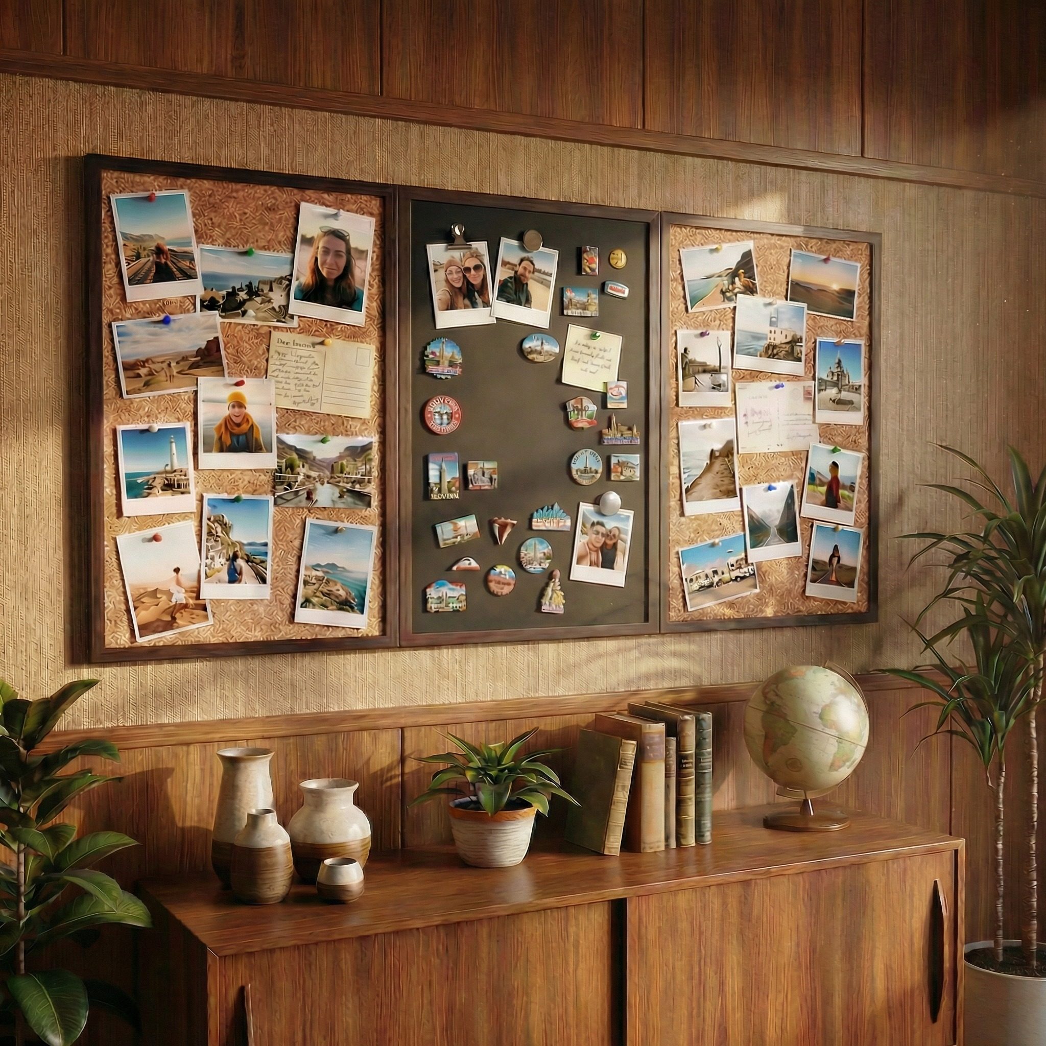 黑板软木板组合磁吸照片墙客厅创意diy背景板磁吸冰箱贴收纳卧室玄关展示板高级感装饰相片展示墙实木小尺寸