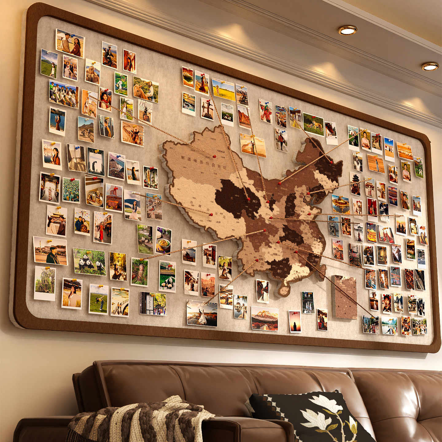 毛毡板中国地图旅行照片墙足迹打卡世界软木旅行地图标记墙版吸毛毡板