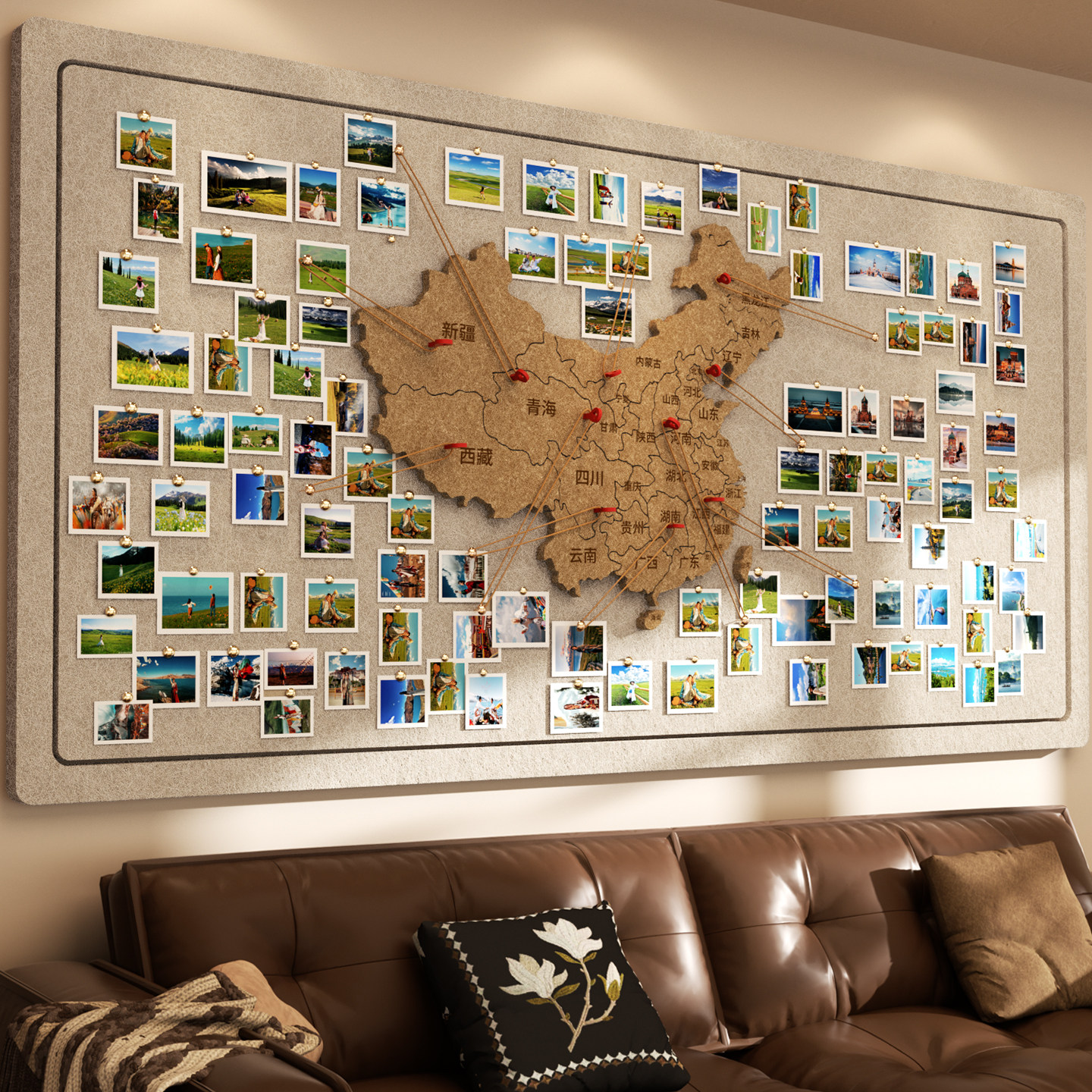 毛毡板中国地图旅行照片墙足迹打卡世界软木旅行地图标记墙版吸毛毡板墙贴幼儿园主题创意免打孔客厅墙面装饰,文具电教/文化用品/商务用品,软木板/照片板/毛毡板,淘宝优惠券,粉丝福利购,淘宝优惠卷