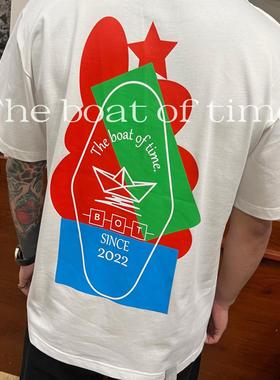 BOAT日系印花短袖T恤男短袖宽松棉短袖summer colore printed tee