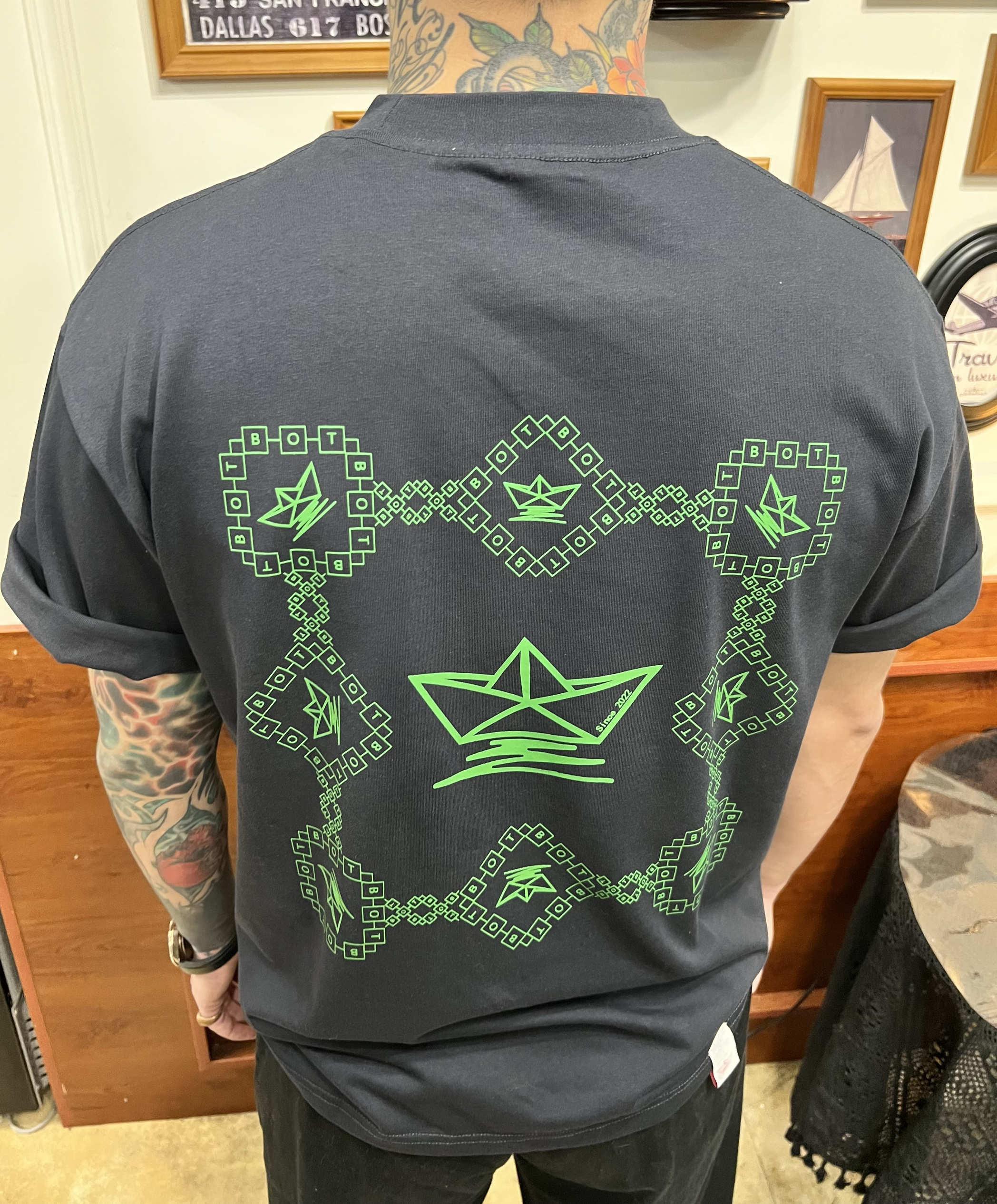 BOAT日系印花短袖T恤男短袖宽松棉短袖summer colore printed tee