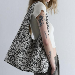 代购 韩国设计师品牌豹纹单肩包大容量布托特包帆布包大号