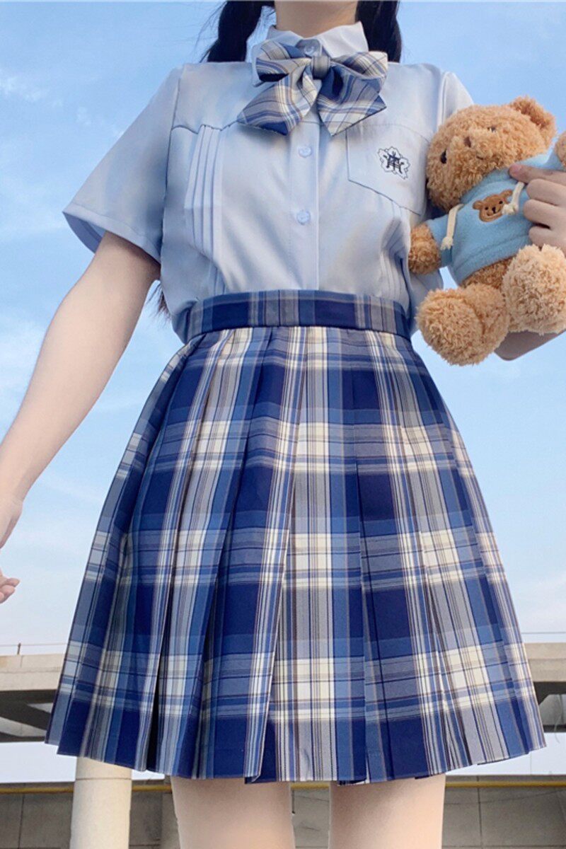 微微菲正品咩啊jk格裙蓝色格子百褶裙日系制服正版学院风原创格裙