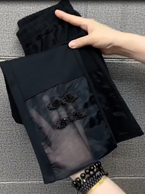 欧根纱拼接速干弹力高腰修身