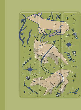 复古绿色小羊2021/20/19新款ipad适用air4/3/2气囊保护套10.2/9.7寸平板2018笔槽pro11三折mini4/5苹果123壳6