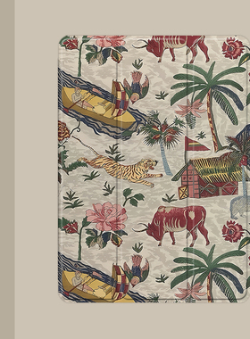 艺术复古插画2021/20/19新款ipad适用air4/3/2气囊保护套10.2/9.7寸平板2018笔槽pro11三折mini4/5苹果123壳6