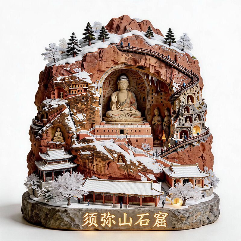 【须弥山石窟】金属浮雕地标景区文创合金磁吸装饰旅游纪念冰箱贴