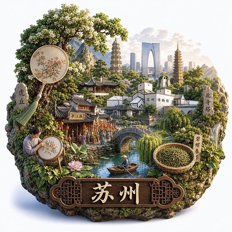 苏州景点金属冰箱贴园林拙政园平江路文创纪念品旅游伴手礼磁吸贴