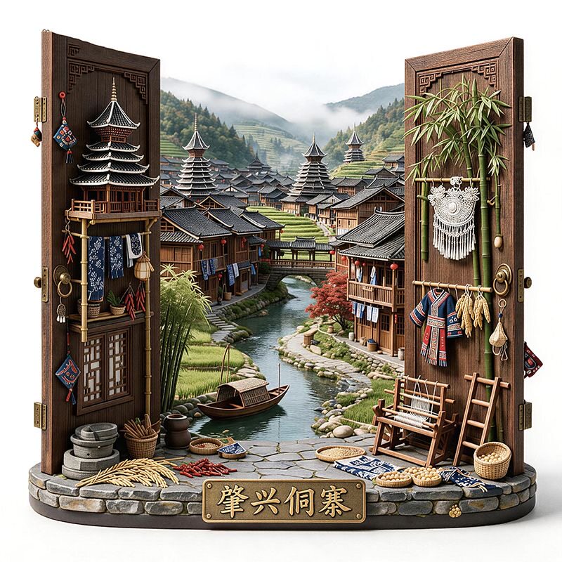 贵州肇兴侗寨冰箱贴民族风金属浮雕冰箱贴景区旅游纪念磁吸冰箱贴