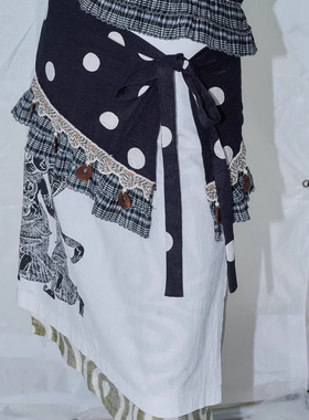BornToChaos设计感波点屁帘一片式短裙叠穿绑带罩裙外搭拼接裙女