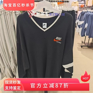 复古运动休闲V领套头针织衫 Nike耐克男女情侣款 毛衣DX0009 010