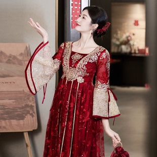 中式蕾丝绑带孕妇敬酒服订婚结婚大码胖mm2026新款小个子高腰遮肚