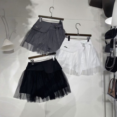 高级感网纱拼接百搭休闲短裤女夏