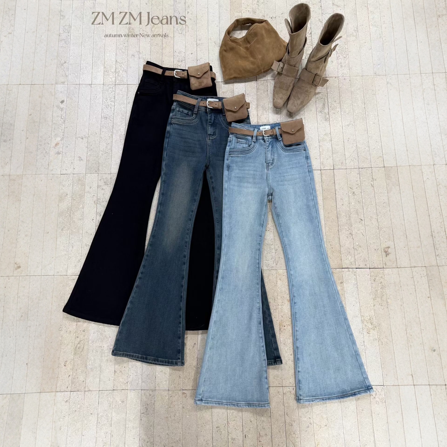 2025冬季新款打底微喇裤女韩版时尚加绒加厚修身显瘦百搭牛仔裤