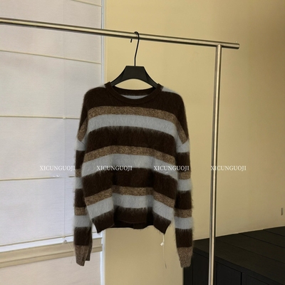 条纹拼色百搭慵懒风毛衣女秋冬