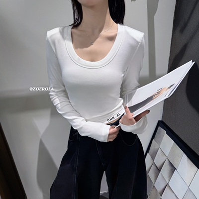 弹力修身辣妹风长袖T恤女