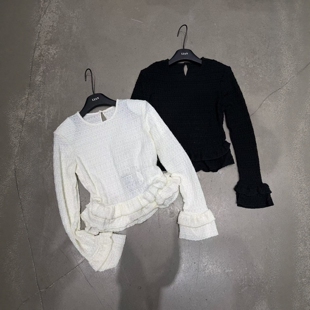 LIAN里安2026春季新款韩版法式淑女风圆领套头荷叶边百搭T恤上衣