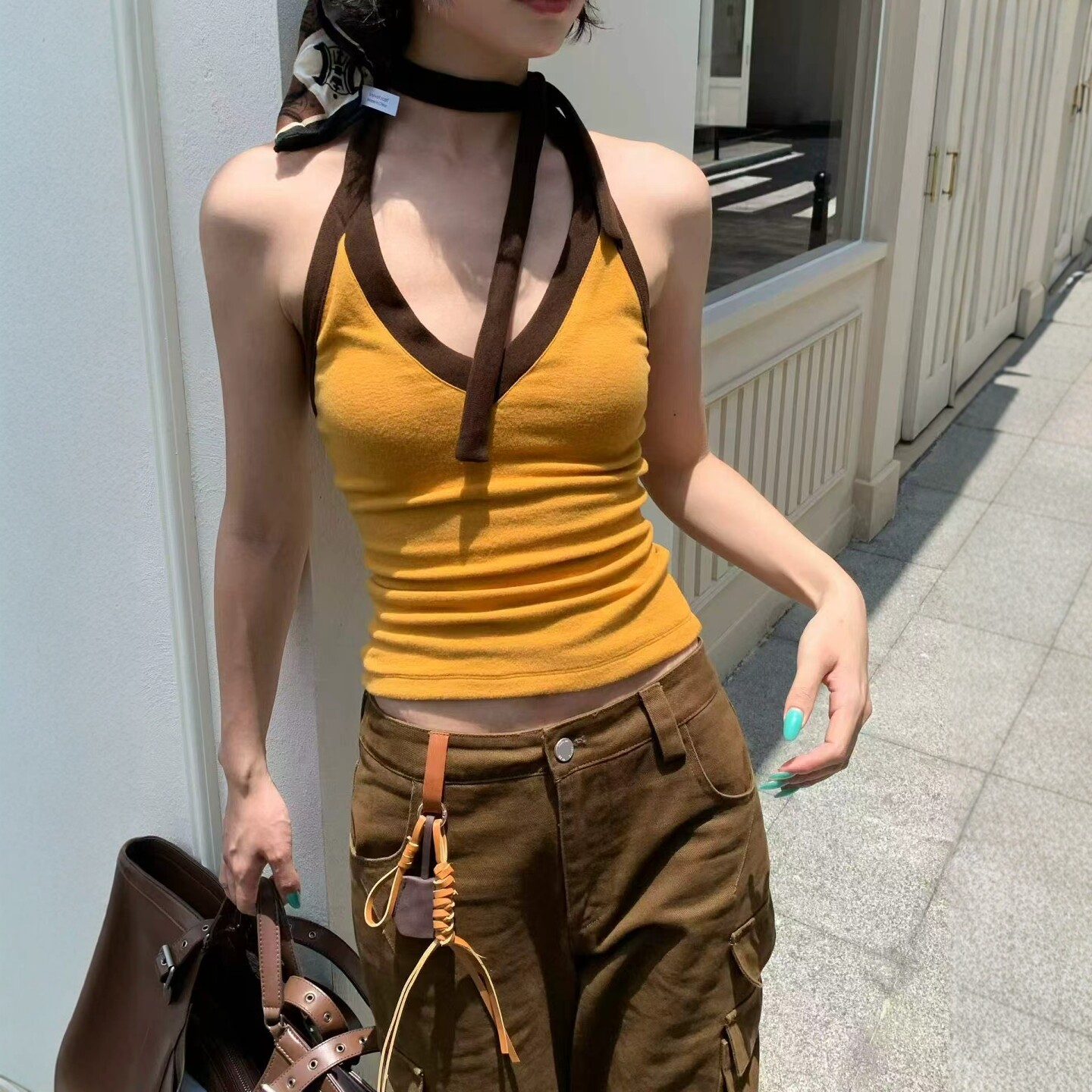 挂脖系带百搭性感背心上衣