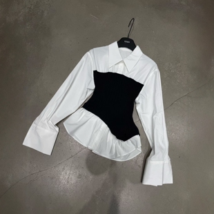 LIAN里安2026春季新款衬衣女小众设计撞色针织拼接收腰显瘦衬衫