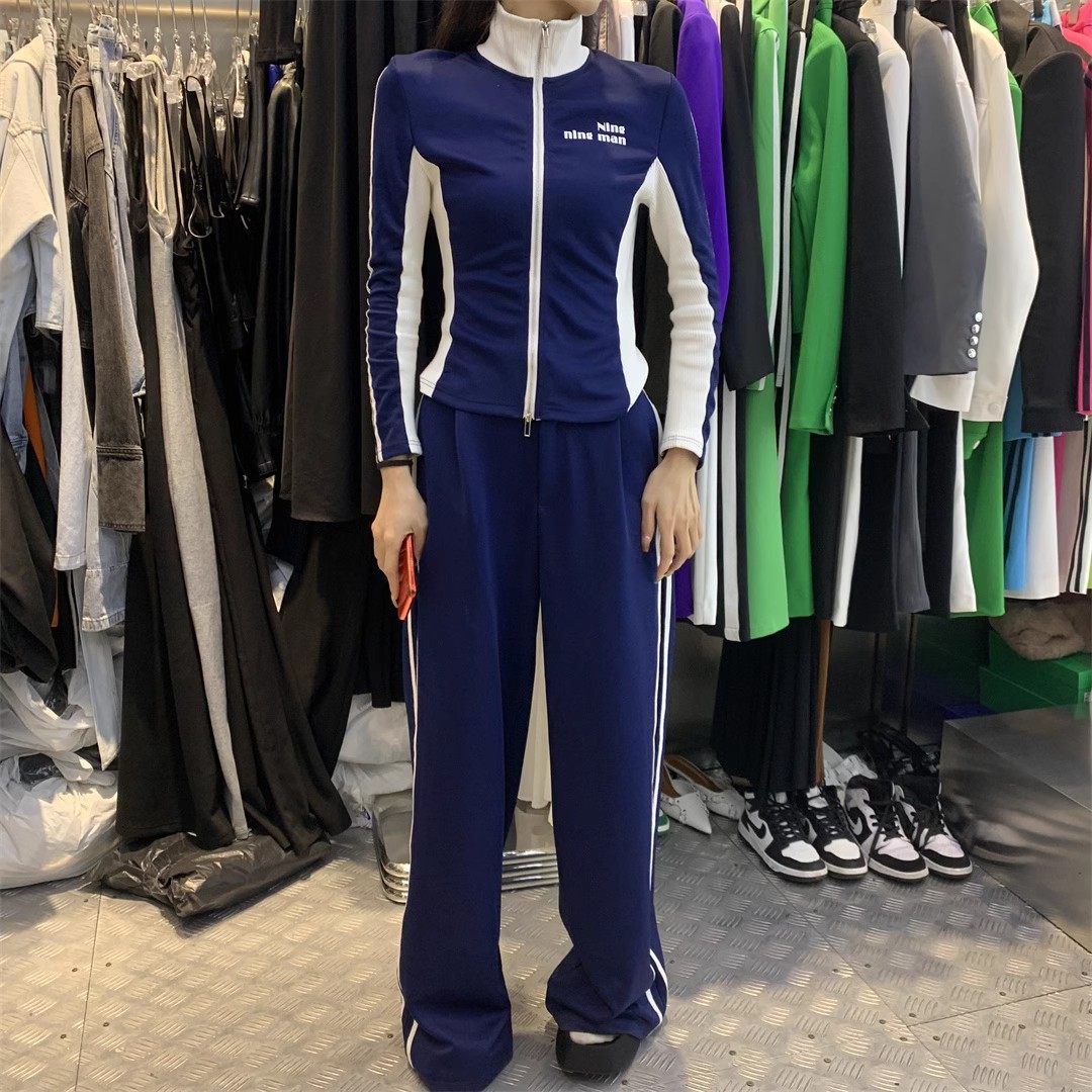 2023秋装新款字母印花撞色拼接开衫上衣女百搭休闲阔腿裤运动套装,女装/女士精品,时尚套装,淘宝优惠券,粉丝福利购,淘宝优惠卷