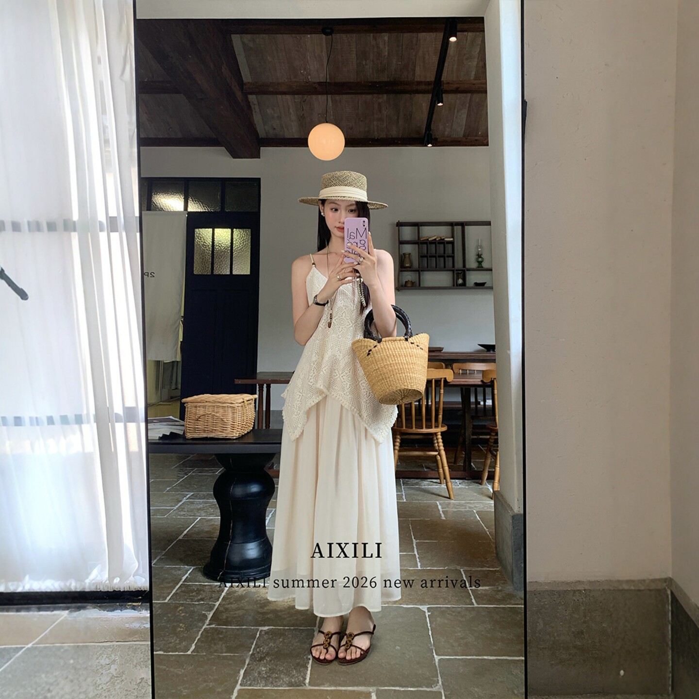 度假风气质长裙女2026夏季新款韩版设计感雪纺拼接性感吊带连衣裙