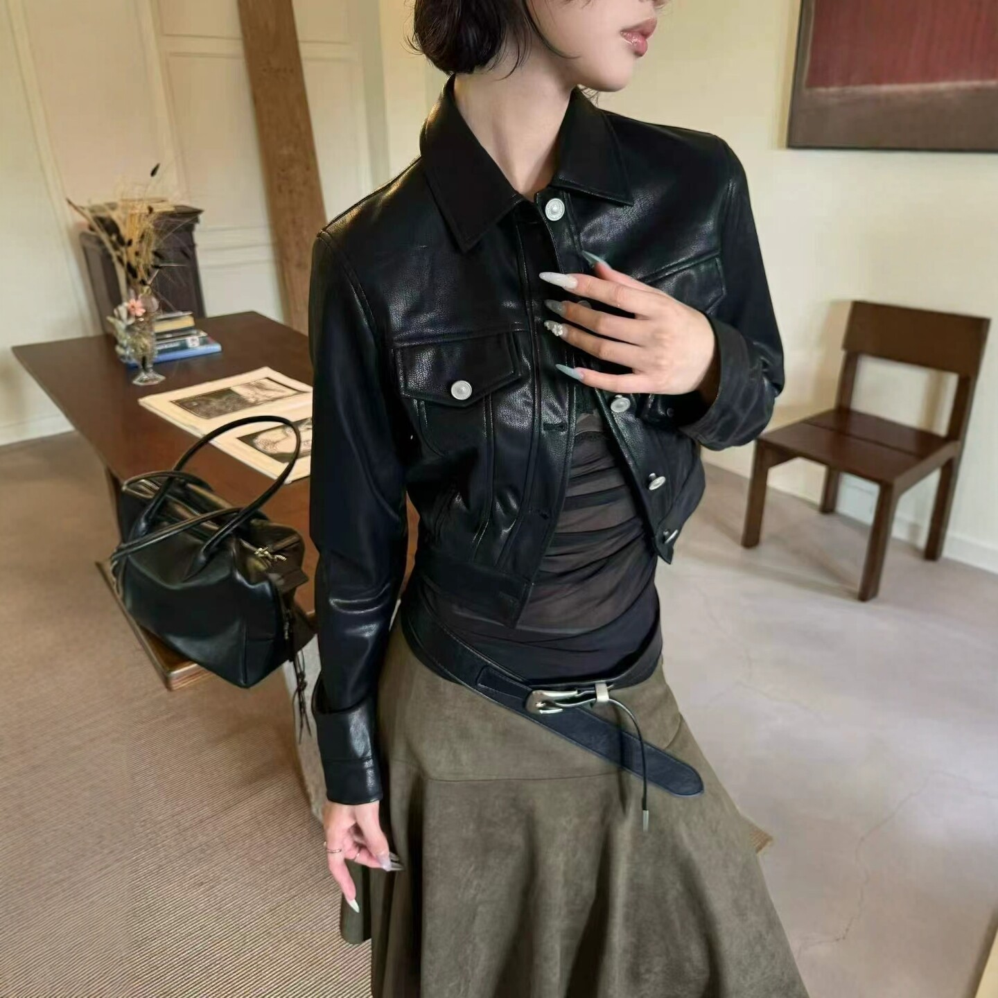 时髦帅气百搭休闲机车服皮衣外套