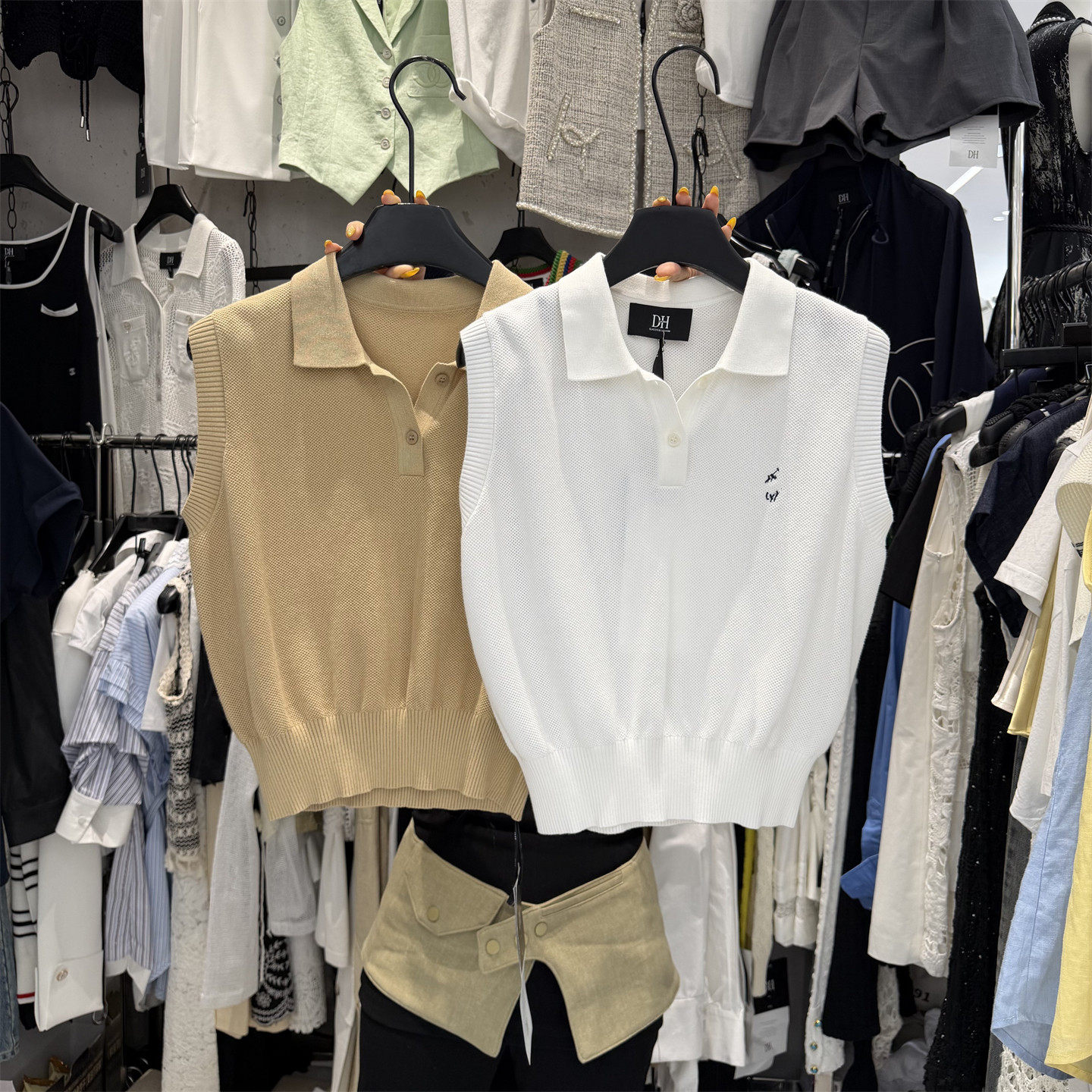 小众设计POLO领针织坎肩马甲上衣