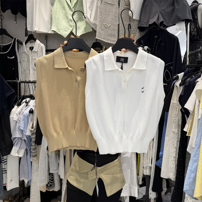 小众设计POLO领针织坎肩马甲上衣