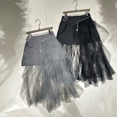 网纱拼接不规则百搭时尚半身裙