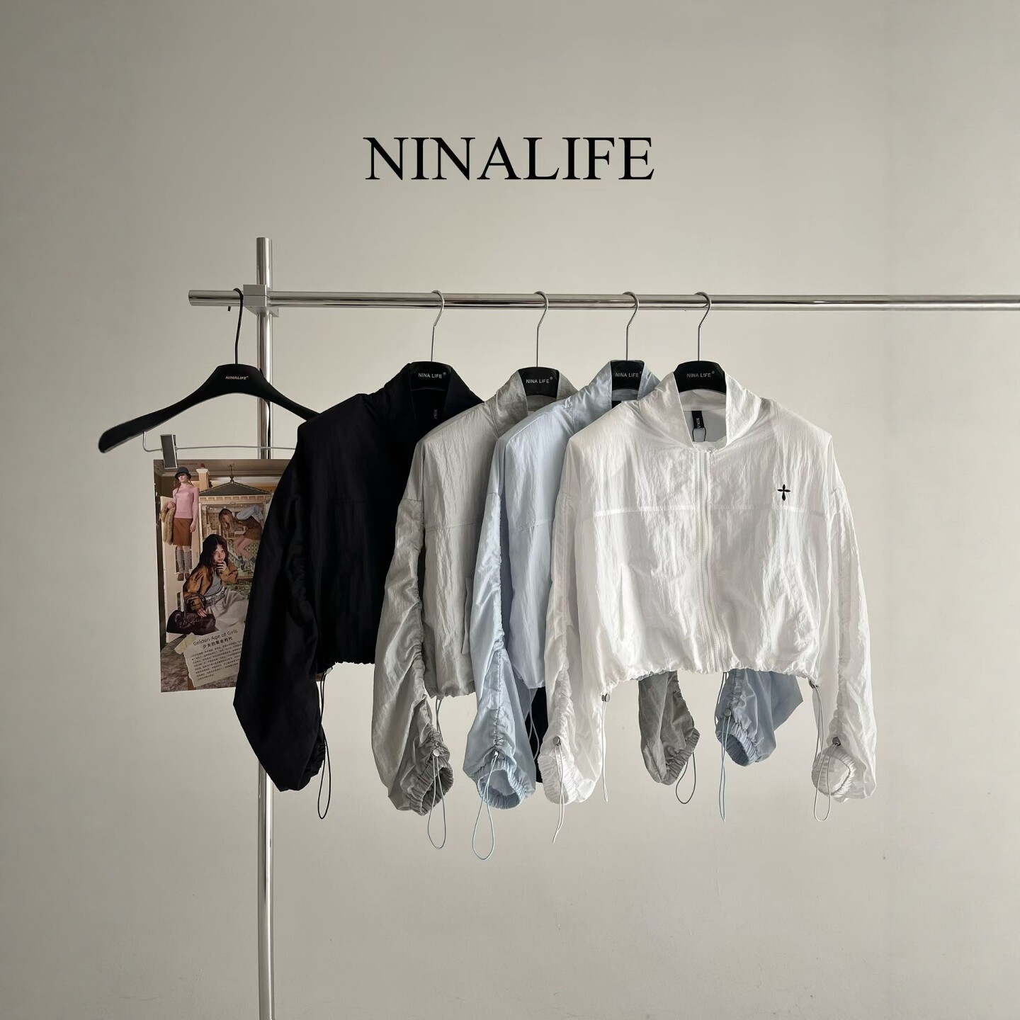 NINALIFE2026夏季新款立领防晒外套女长袖抽绳短款轻薄防晒服上衣