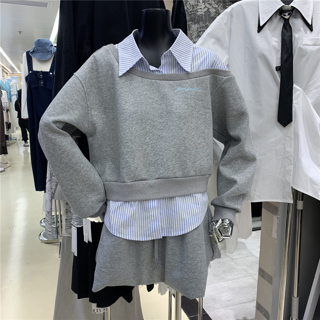 假两件卫衣打底短裙两件套女春季