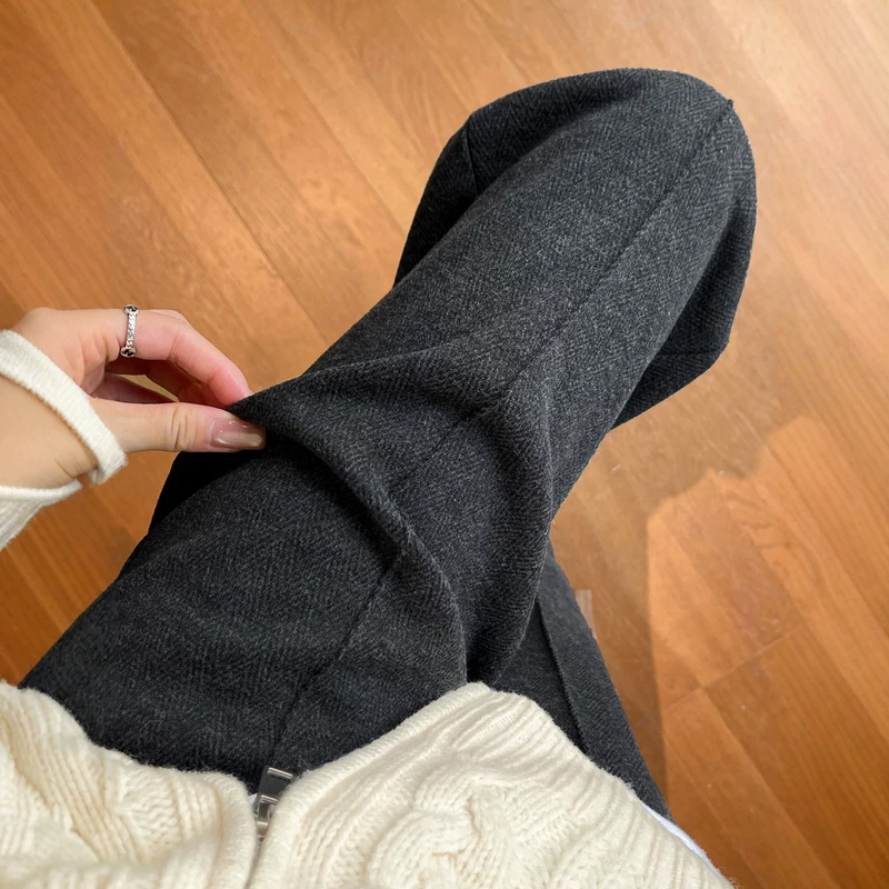 300斤大码胖mm加绒加厚窄版阔腿裤女梨形身材秋冬羊毛呢直筒长裤