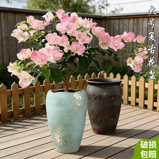 复古陶瓷花盆家用阳台九尾狐专用高盆透气紫砂粗陶罐清仓特价捡漏