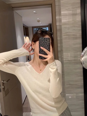 高端CHAO亲肤~德国扬子纱精纺超细羊毛针织衫女V领长袖休闲百搭羊