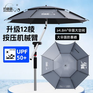 加厚黑胶防晒防暴雨拐杖大钓伞