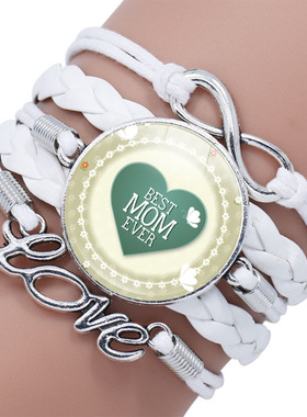 配饰 MOM爱心时光宝石多层白色皮革手链 八字LOVE 母亲节
