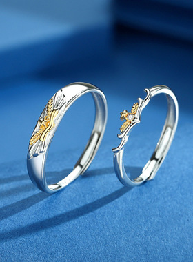 s925银情侣戒指天使翅膀日韩简约设计感指环对戒送