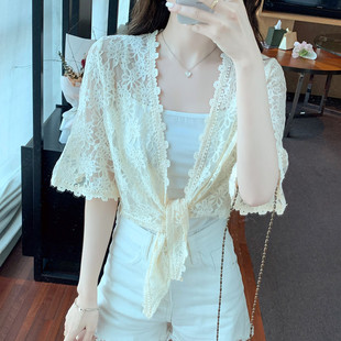 蕾丝披肩小外套配裙子甜美超仙开衫 外搭短款 防晒上衣女夏季 喇叭袖