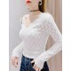花边v领蕾丝打底衫 纯欲风网纱上衣 女配毛衣内搭洋气低领纱衣短款