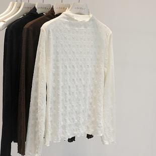 气质这块轻松拿捏!半高领提花蕾丝打底衫女精致百搭长袖内搭上衣