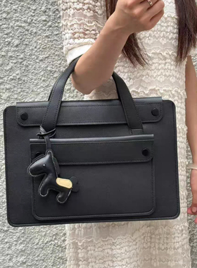 小众高级感手提电脑包通勤多功能文件袋轻薄皮质适用华为联想苹果Pro13.3寸14寸15.6寸16寸笔记本电脑包