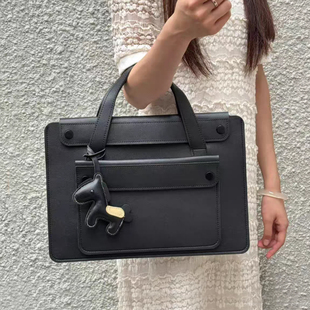 小众高级感手提电脑包通勤多功能文件袋轻薄皮质适用华为联想苹果Pro13.3寸14寸15.6寸16寸笔记本电脑包