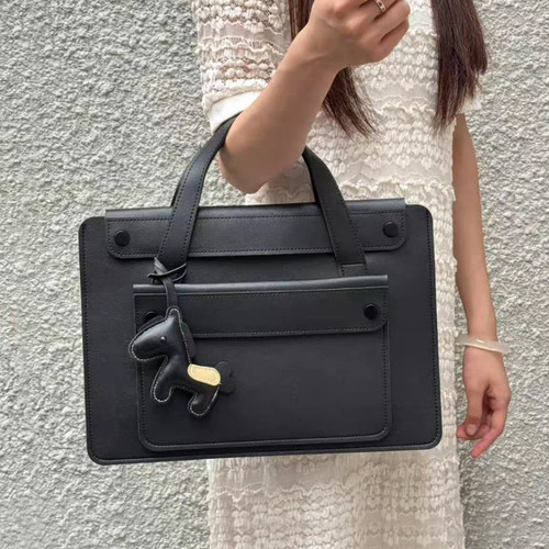 小众高级感手提电脑包通勤多功能文件袋轻薄皮质适用华为联想苹果Pro13.3寸14寸15.6寸16寸笔记本电脑包