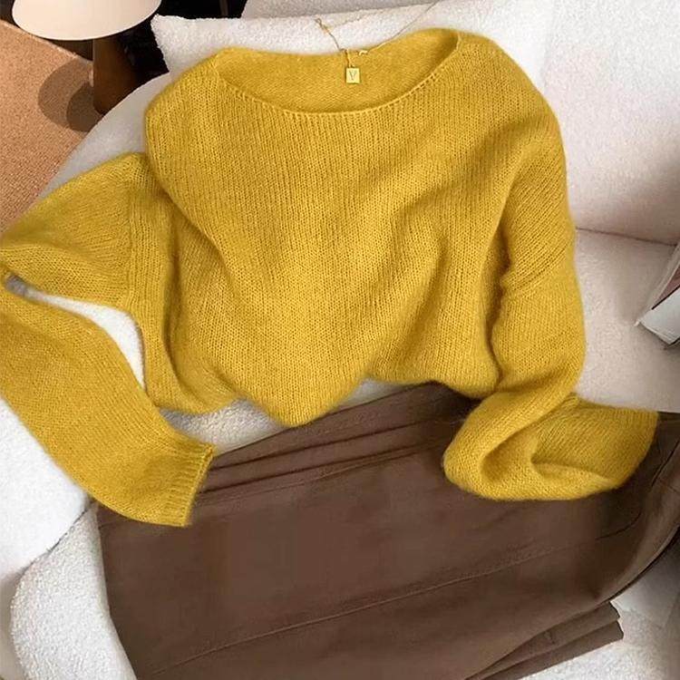 氛围感姜黄色马海毛毛衣女2025秋季新款亲肤软糯长袖套头针织衫潮
