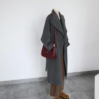 灰色高级感立领大翻领双面羊绒大衣女中长款小个子羊毛呢子外套冬